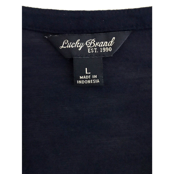 Lucky Brand | Roll Tab Sleeves Button Front Tunic Size L Blue Split V- Neck - Picture 9 of 9